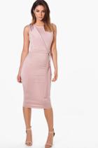 Boohoo Maria Pleat Detail Belted Dress Nude