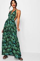 Boohoo Penny Plunge Front Palm Print Maxi Dress