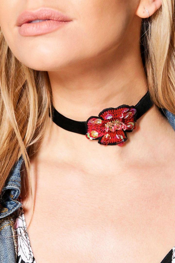 Boohoo Megan Boho Floral Patch Choker Black