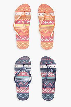 Boohoo Aztec Print 2 Pack Flip Flops