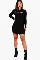 Boohoo Jade Rib Knitted Bodycon Twist Neck Dress