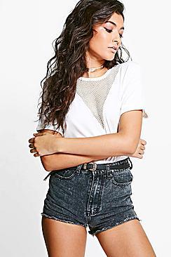 Boohoo Petite Juliette Mesh Plunge Oversized T-shirt