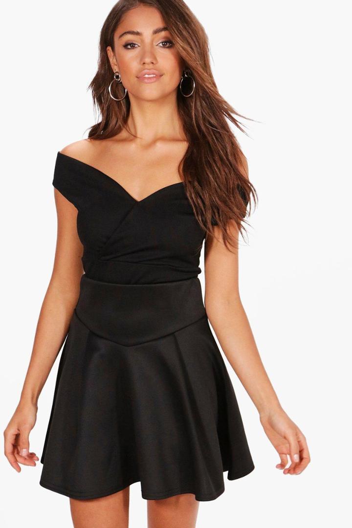 Boohoo Maisy High Waist Fit & Flare Mini Skirt Black
