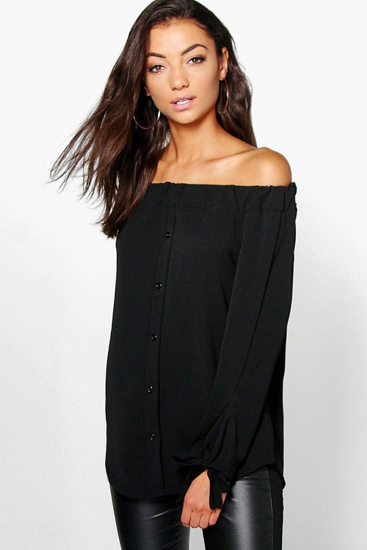 Boohoo Tall Marea Off The Shoulder Woven Top Black