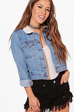 Boohoo Petite Jasmin Borg Collar Denim Jacket