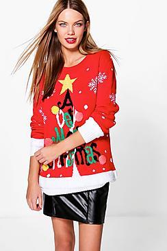 Boohoo Anna Pom Pom Tree Merry Christmas Jumper