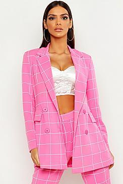 Boohoo Window Pane Check Double Breasted Blazer