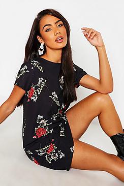Boohoo Woven Floral Round Neck Shift Dress