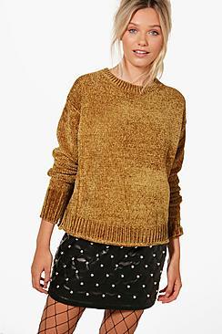 Boohoo Jennifer Curl Hem Wide Chenille Jumper