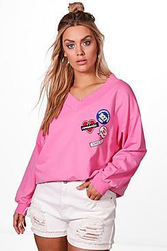 Boohoo Plus Sara Badge Detail Oversized Sweat