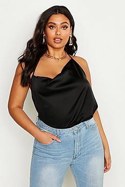 Boohoo Plus Asymmetric One Shoulder Satin Cowl Cami