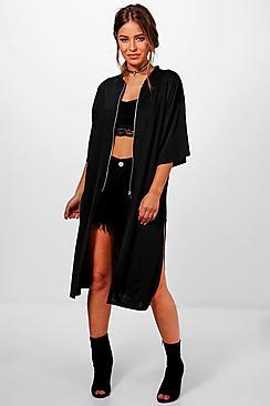 Boohoo Petite Evie Zip Front Oversized Duster Jacket