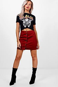 Boohoo Kelly Button Through Coloured Denim Skirt