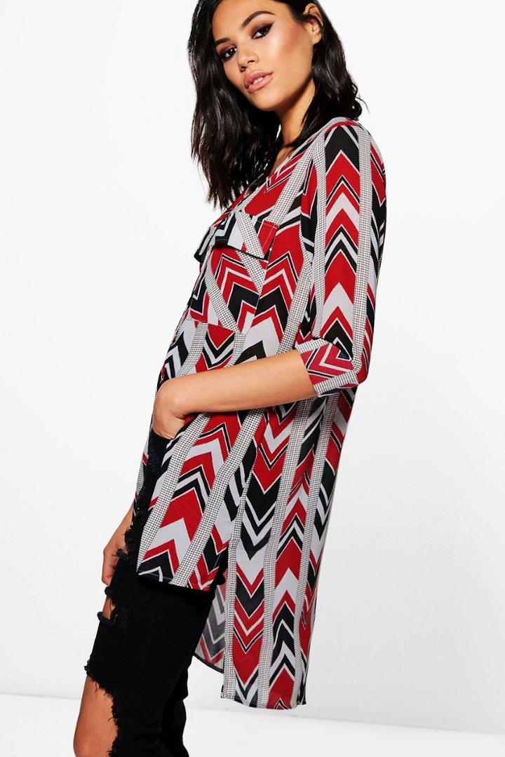 Boohoo Layla Mixed Print Woven Longline Blouse Multi