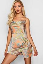Boohoo Kat Floral Satin Cowl Neck Wrap Dress