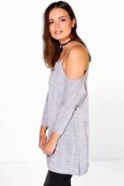 Boohoo Darcy Knitted Cold Shoulder Top Grey