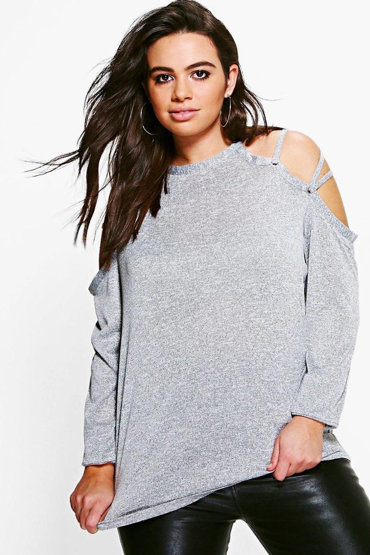Boohoo Plus Felicity Cross Shoulder Detail Jumper Grey
