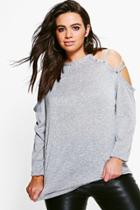 Boohoo Plus Felicity Cross Shoulder Detail Jumper Grey