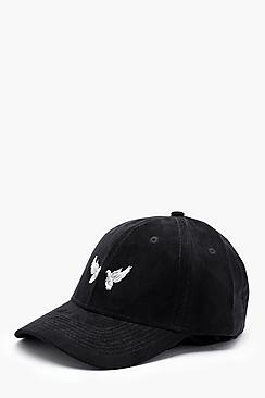 Boohoo Bird Embroidery Suede Look Cap