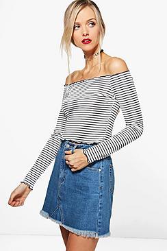 Boohoo Stripe Off The Shoulder Top
