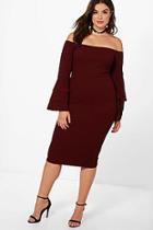 Boohoo Plus Mia Off The Shoulder Ruffle Cuff Dress