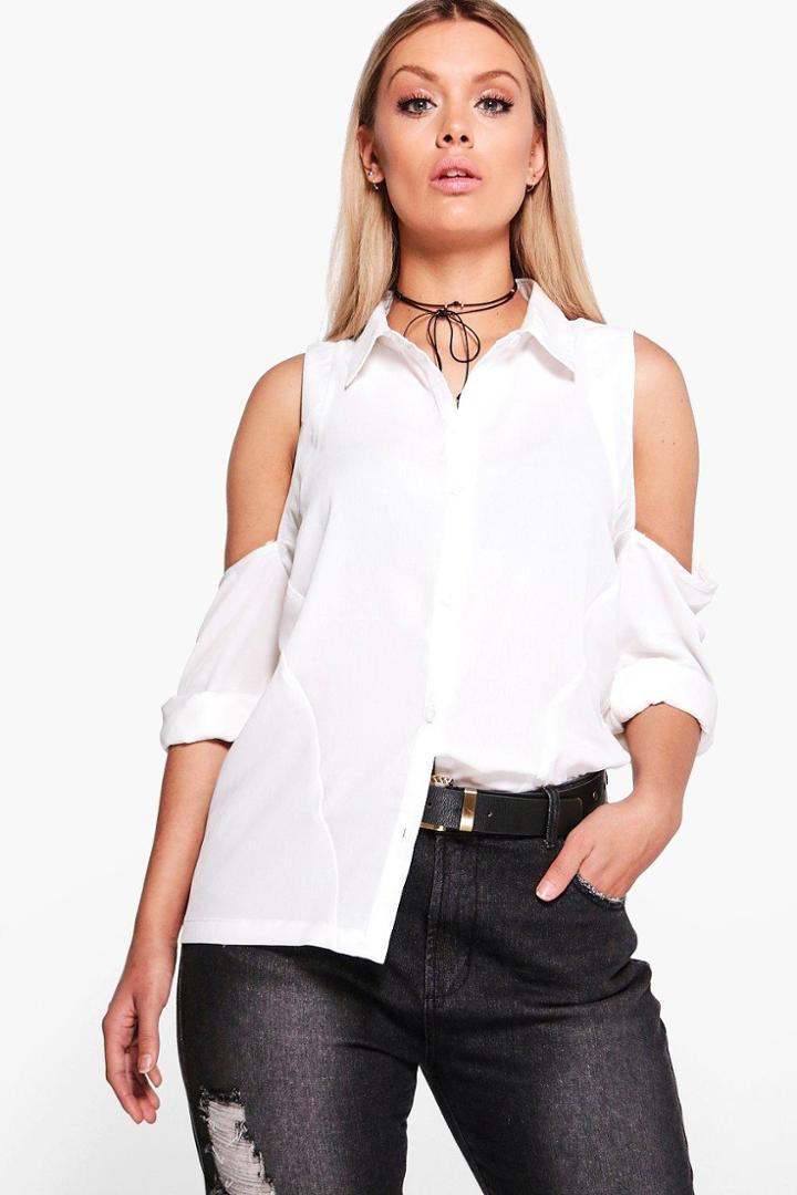 Boohoo Plus Charlene Cold Shoulder Shirt White