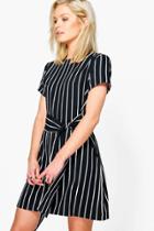 Boohoo Jenna Swipe Tie Waist Shift Dress Black