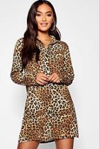 Boohoo Petite Woven Animal Print Shirt Dress