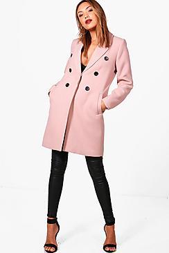 Boohoo Natalie Double Breasted Wool Look Coat