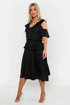 Boohoo Plus Double Frill Cold Shoulder Midi Dress