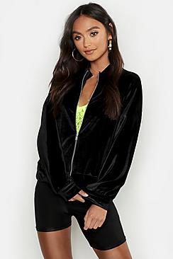 Boohoo Petite Velvet Batwing Bomber Jacket
