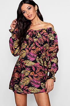 Boohoo Annie Palm Print Tie Front Shift Dress