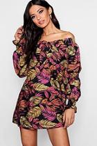 Boohoo Annie Palm Print Tie Front Shift Dress