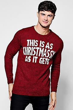 Boohoo Red Marl Christmas Slogan Jumper