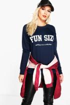 Boohoo Petite Katie Fun Size Slogan Sweat Navy
