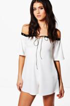 Boohoo Ria Off The Shoulder Tie Neck Swing Playsuit Ivory