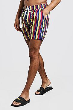Boohoo Mid Length Multi Stripe Swim Short