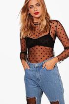 Boohoo Katie Spot Mesh Sheer Top