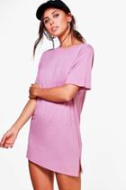 Boohoo Petite Lana Split Side Oversized T-shirt Dress Lilas