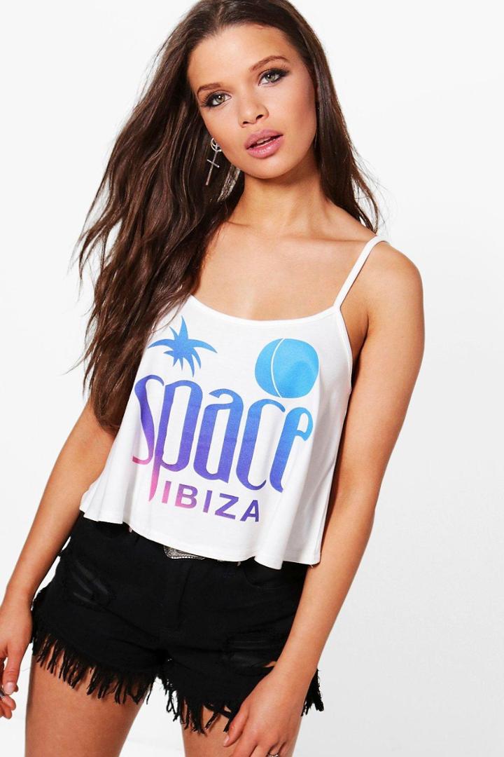 Boohoo Niamh Space Ibiza Crop Swing Tank Top White