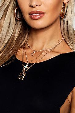 Boohoo Cross And Moon Layered Necklace