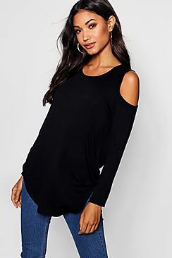 Boohoo Long Sleeve Cold Shoulder Top