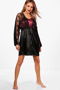 Boohoo Summer Lace Short Satin Night Robe