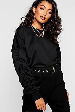 Boohoo Ruched Sleeve Sweat