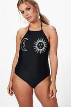 Boohoo Plus Kim Halterneck Sun + Moon Swimsuit