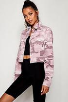 Boohoo Tall Pink Camo Crop Denim Jacket