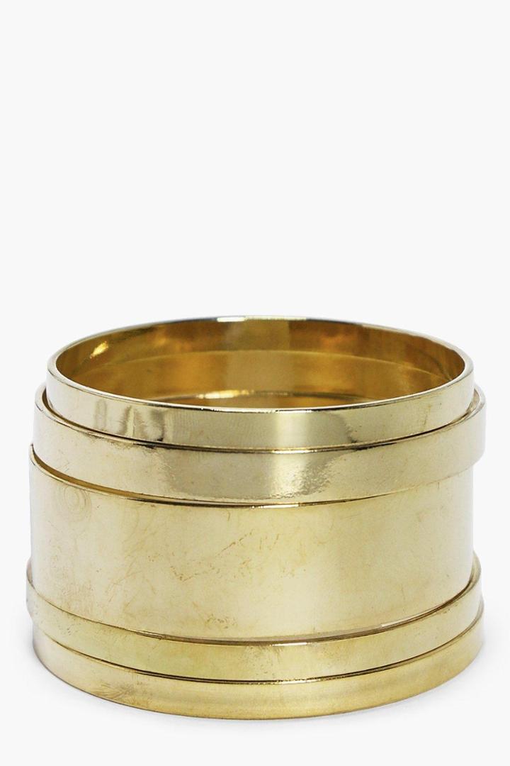 Boohoo Zoe Mixed Width Bangle Set Gold