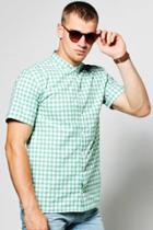 Boohoo Gingham Short Sleeve Grandad Collar Shirt Green