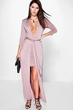 Boohoo Denise Double Layer Tie Front Maxi Dress