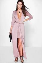 Boohoo Denise Double Layer Tie Front Maxi Dress